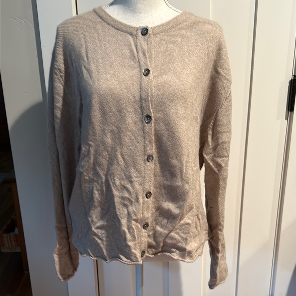 J. Jill Women's Tan Cashmere Button-Up Sweater